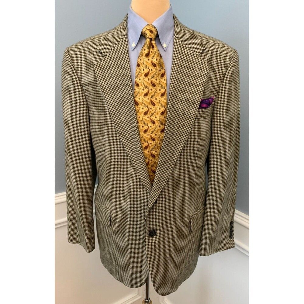 Oscar de la Renta Silk Wool Tweed Blazer Mens 44R Houndstooth Jacket Sportcoat